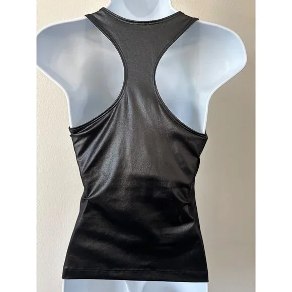 Bebe Sport Vintage Tank Top M Y2K Faux Leather Liquid Look Racerback Made in USA - Picture 3 of 13